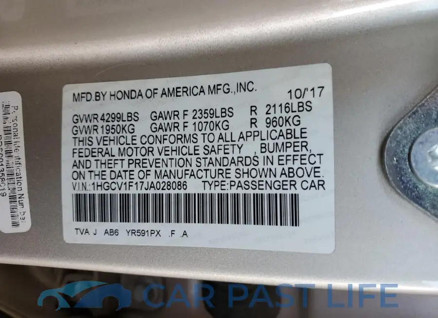 1HGCV1F17JA028086# 12