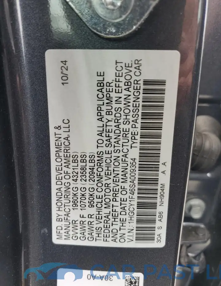 1HGCY1F46SA009354# 13