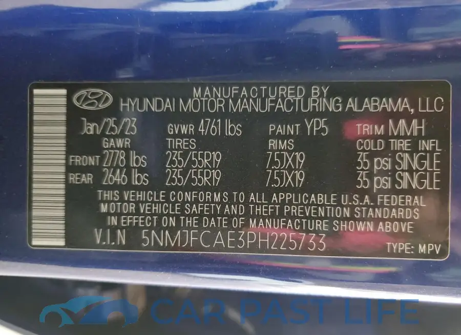 5NMJFCAE3PH225733# 12
