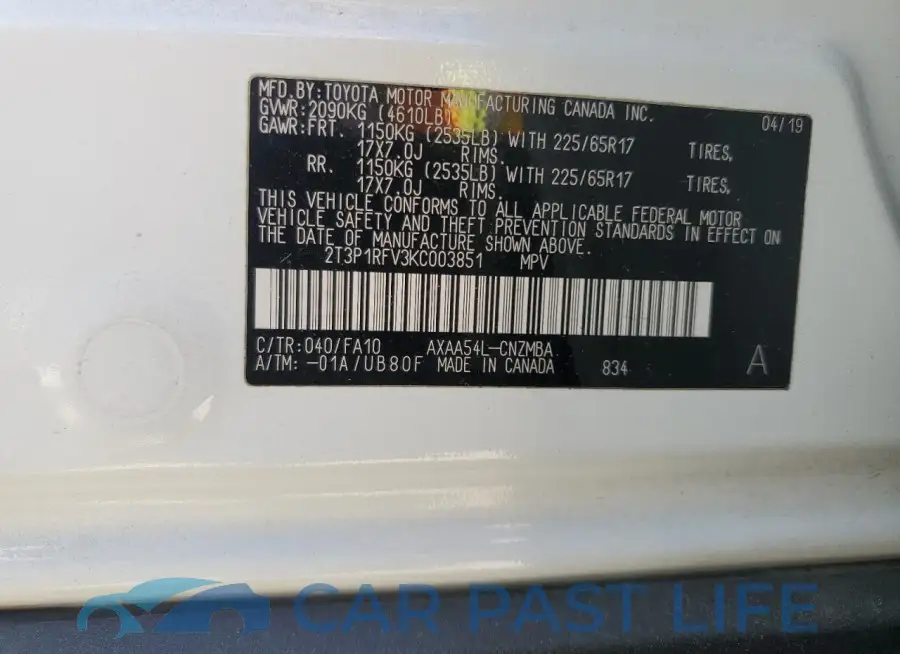 2T3P1RFV3KC003851# 12