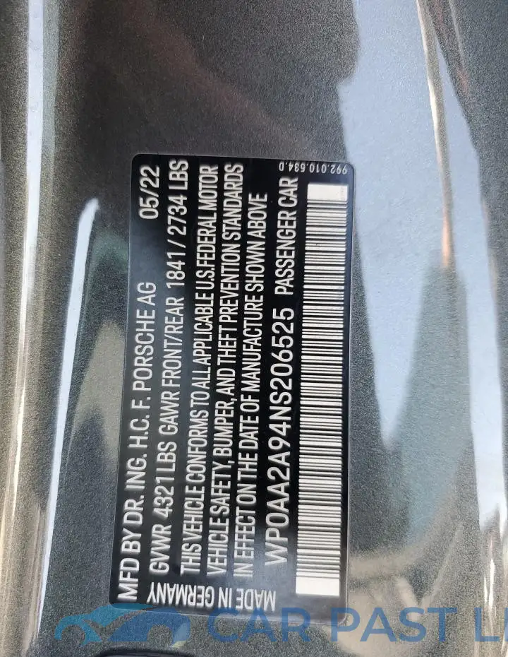 WP0AA2A94NS206525# 12