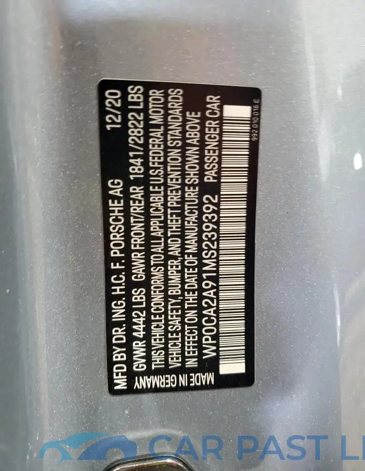WP0CA2A91MS239392# 12