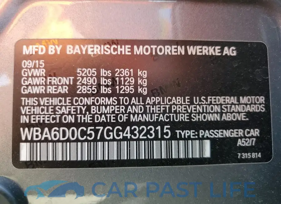 WBA6D0C57GG432315# 13