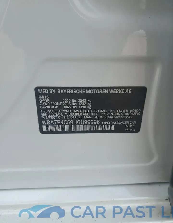 WBA7E4C59HGU99296# 12