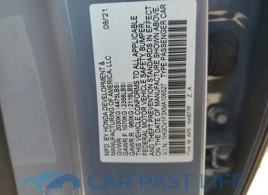 1HGCV1F3XMA106527# 13