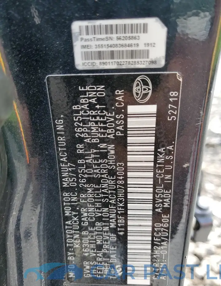 4T1BF1FK3HU784003# 12