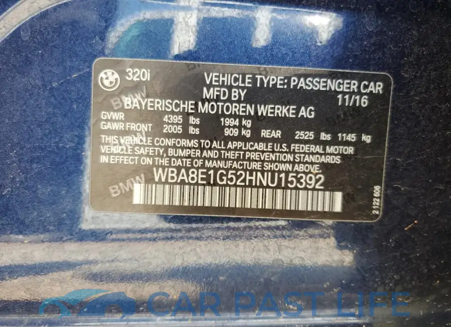 WBA8E1G52HNU15392# 13