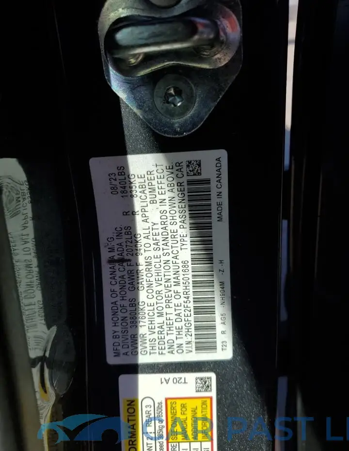 2HGFE2F54RH501686# 12