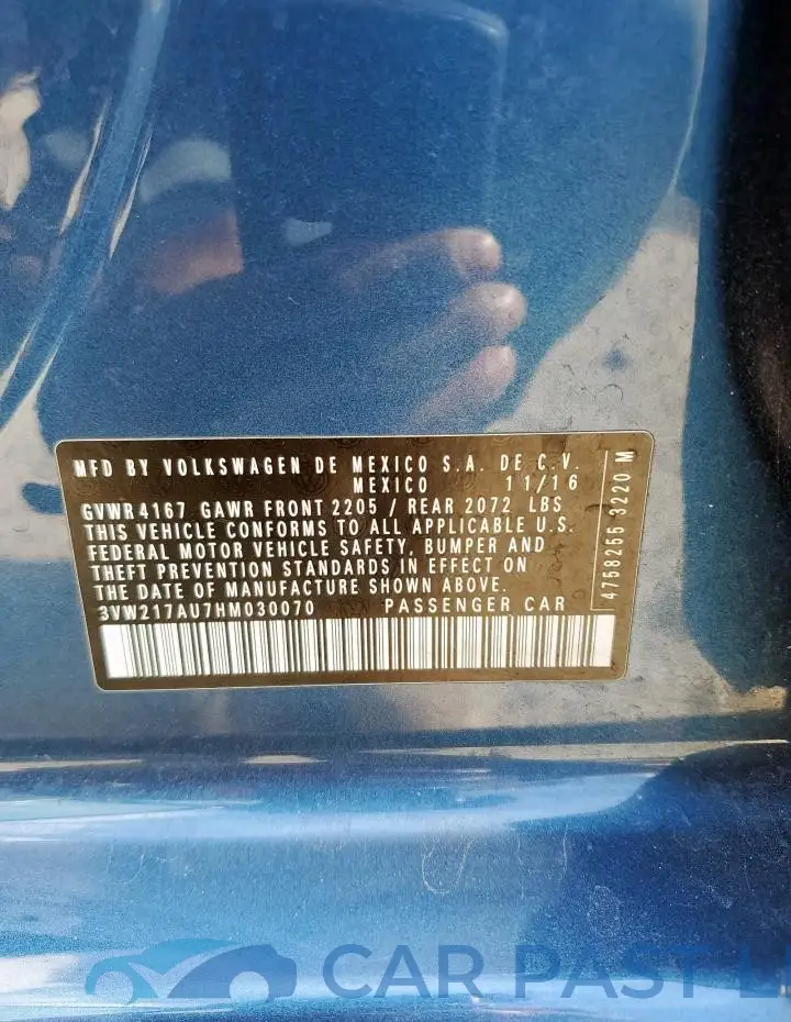 3VW217AU7HM030070# 12