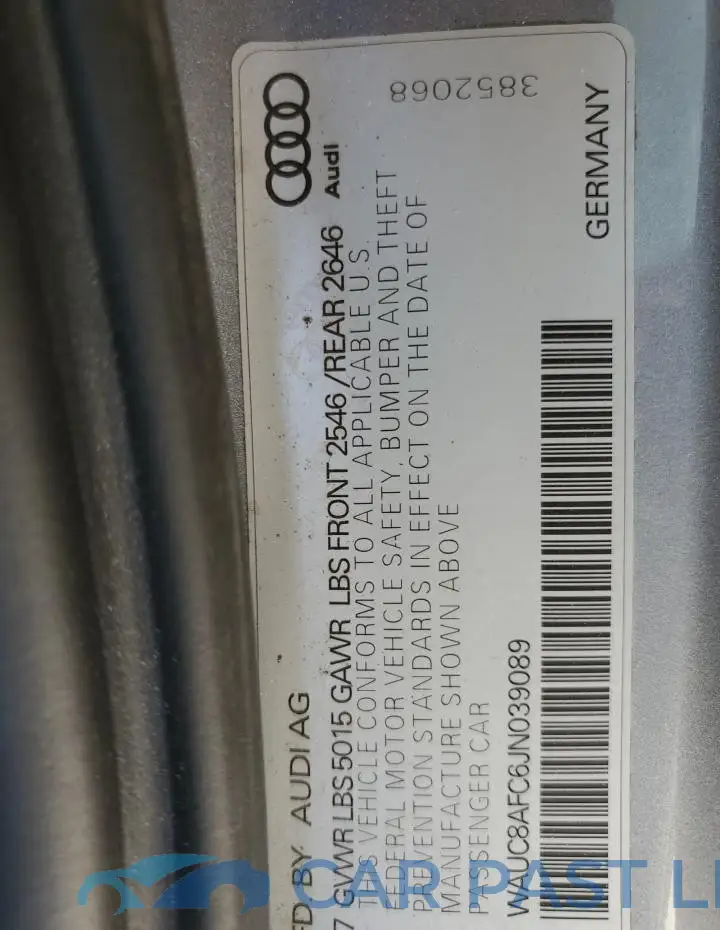 WAUC8AFC6JN039089# 12