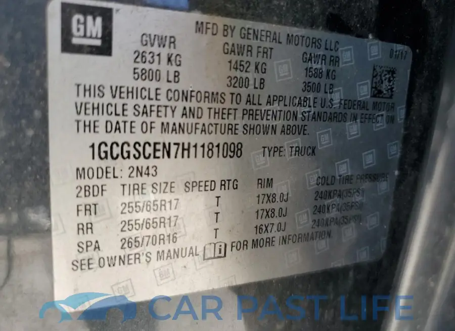 1GCGSCEN7H1181098# 12
