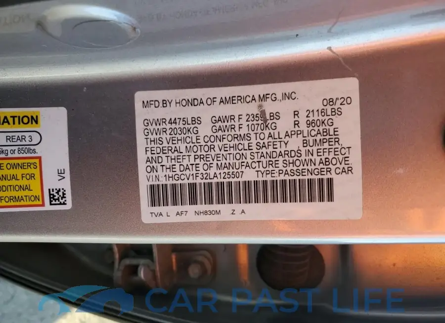 1HGCV1F32LA125507# 12