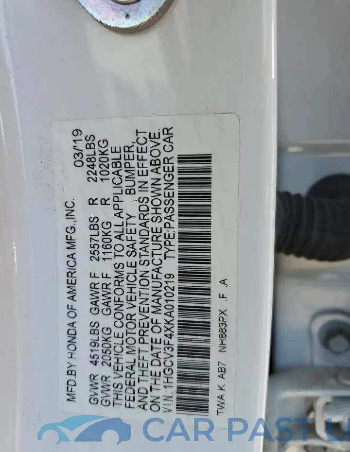 1HGCV3F4XKA010219# 12