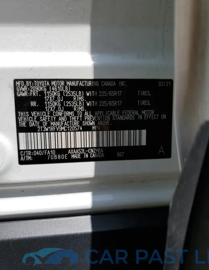 2T3W1RFV9MC120574# 13