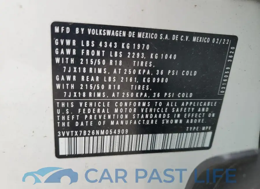 3VVTX7B26NM054909# 12