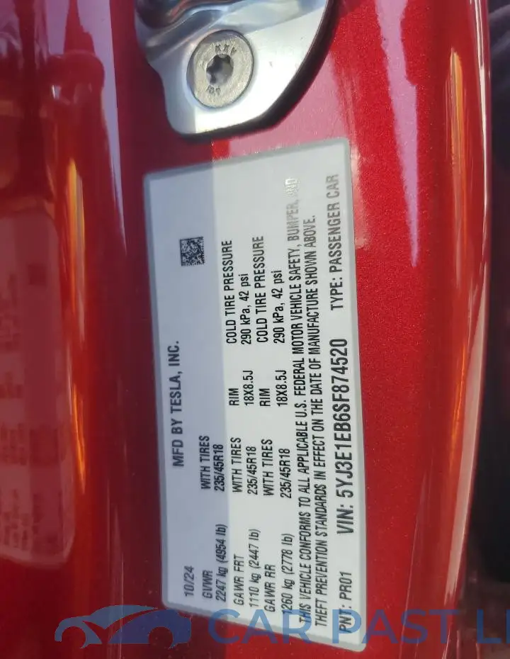 5YJ3E1EB6SF874520# 12