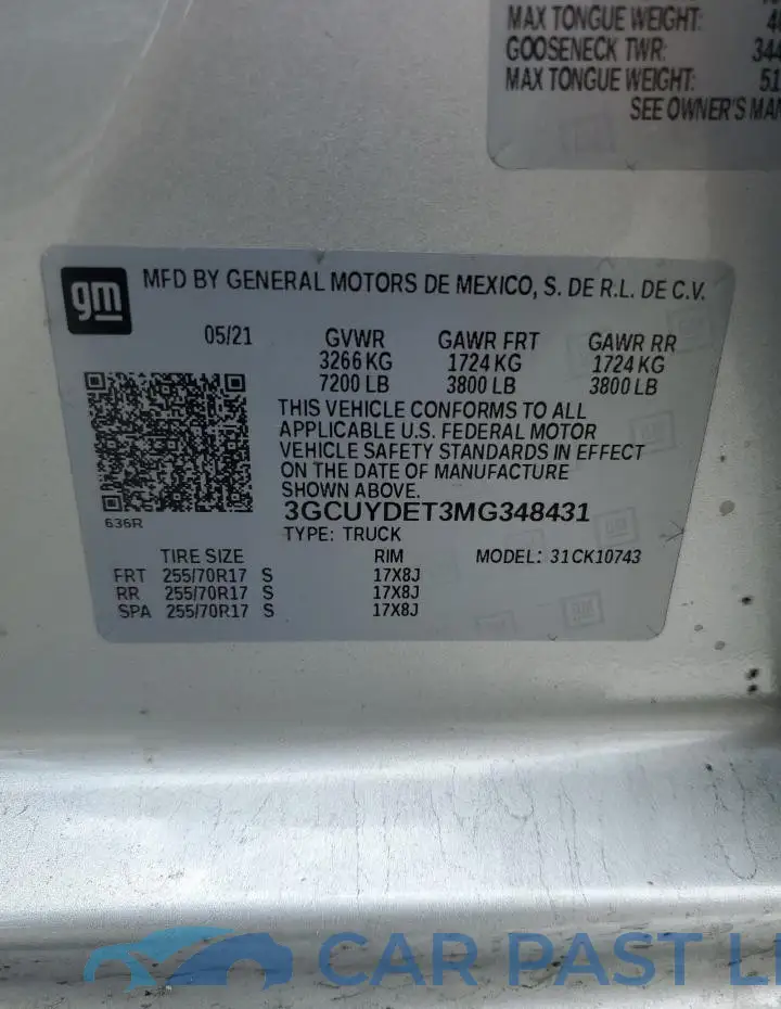 3GCUYDET3MG348431# 12