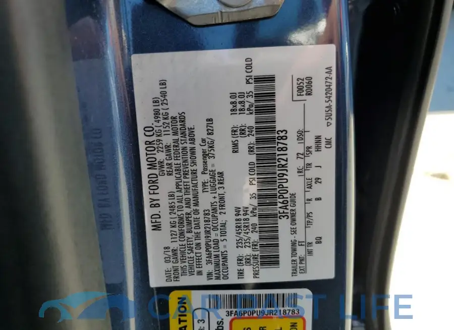 3FA6P0PU9JR218783# 12