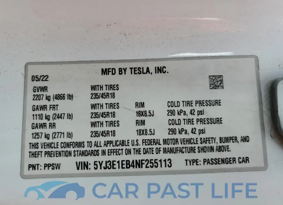 5YJ3E1EB4NF255113# 12