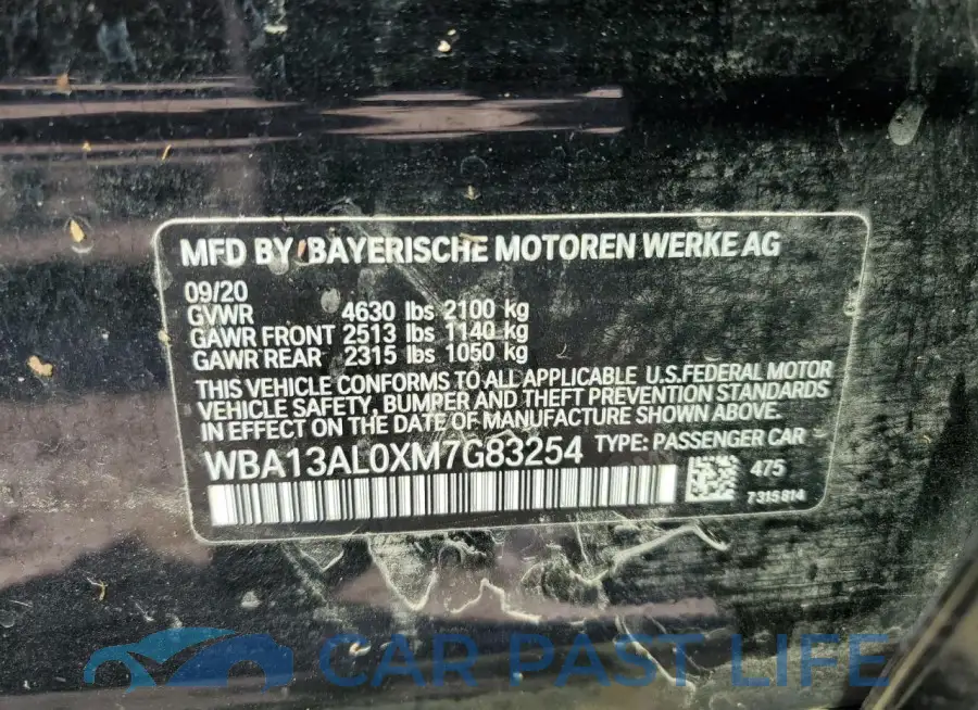WBA13AL0XM7G83254# 12
