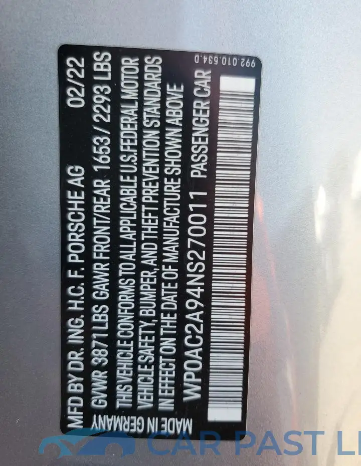 WP0AC2A94NS270011# 13