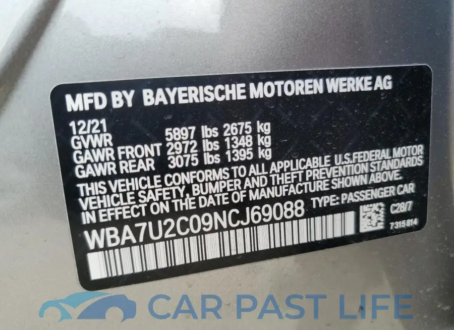 WBA7U2C09NCJ69088# 12