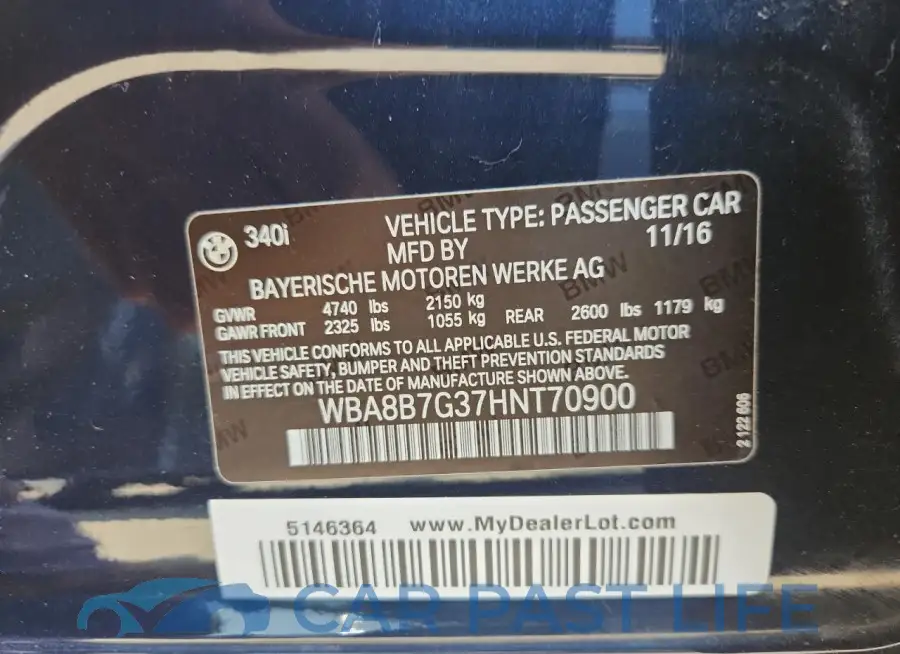 WBA8B7G37HNT70900# 12