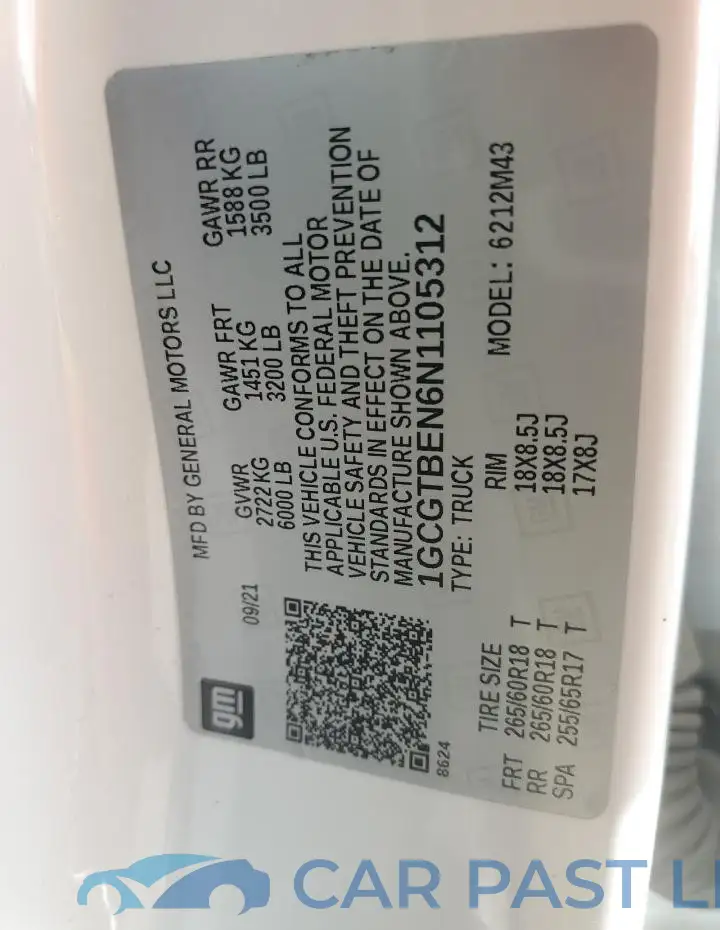 1GCGTBEN6N1105312# 12