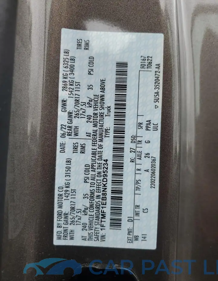 1FTMF1EB8NKD95234# 12