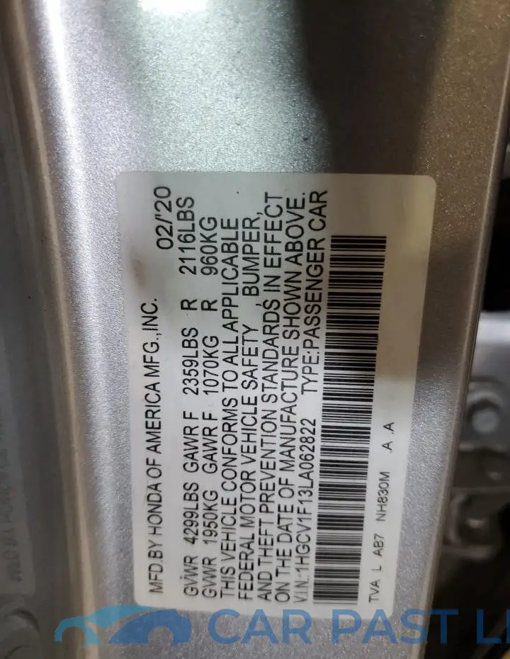 1HGCV1F13LA062822# 12