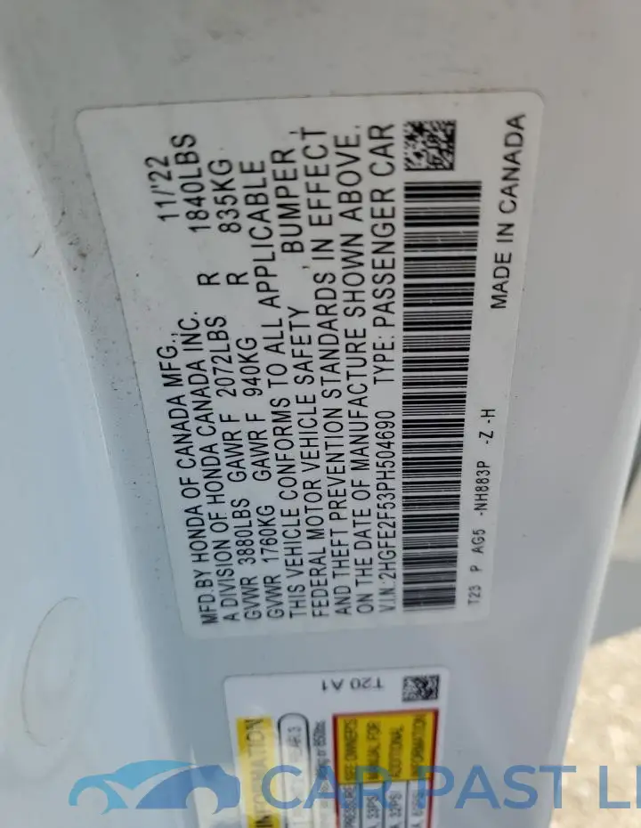 2HGFE2F53PH504690# 12