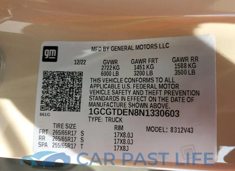 1GCGTDEN8N1330603# 12
