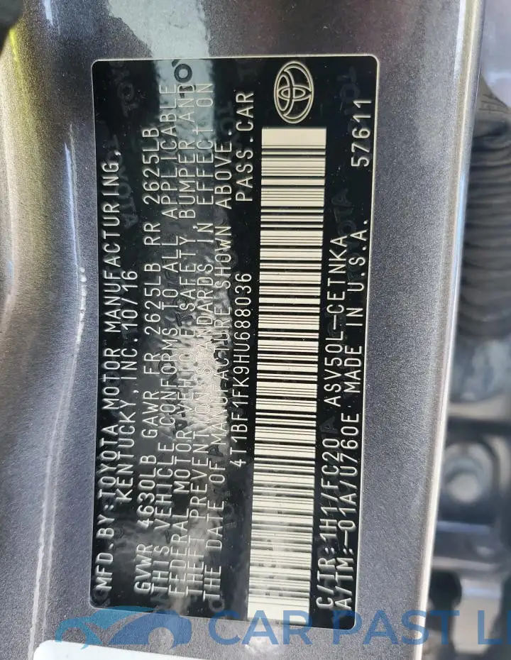 4T1BF1FK9HU688036# 12