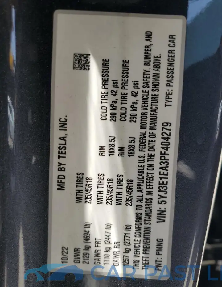 5YJ3E1EA3PF404279# 12