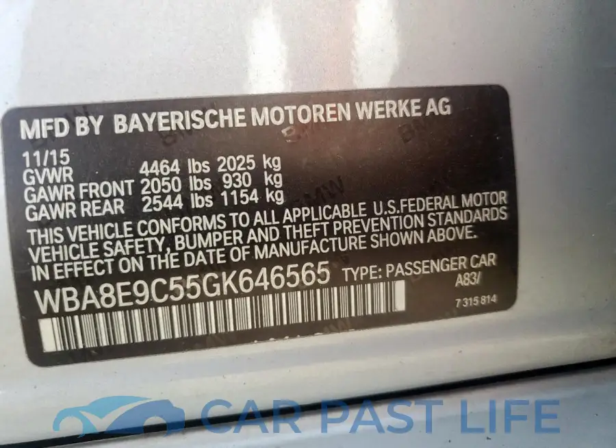 WBA8E9C55GK646565# 12