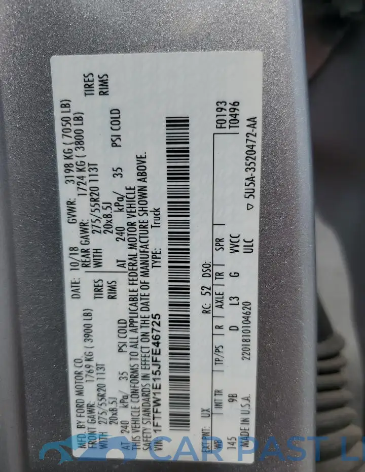 1FTFW1E15JFE46725# 13