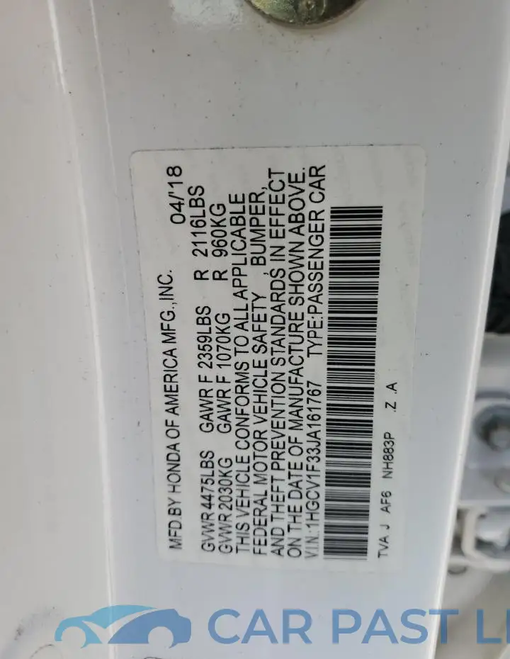 1HGCV1F33JA161767# 12