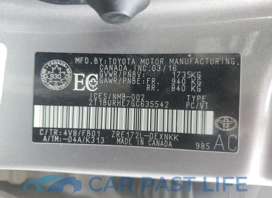 2T1BURHE7GC635542# 12