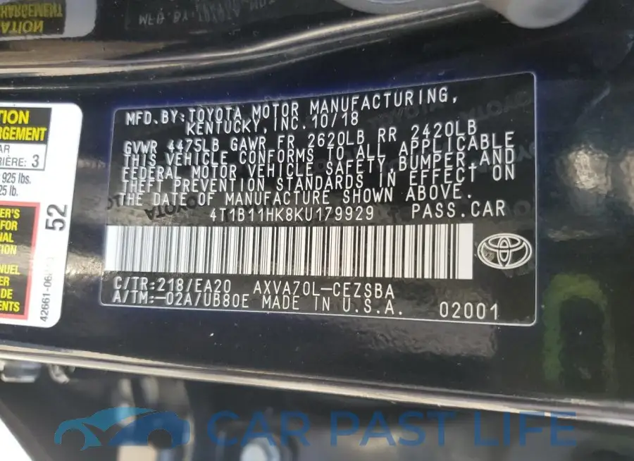 4T1B11HK8KU179929# 12