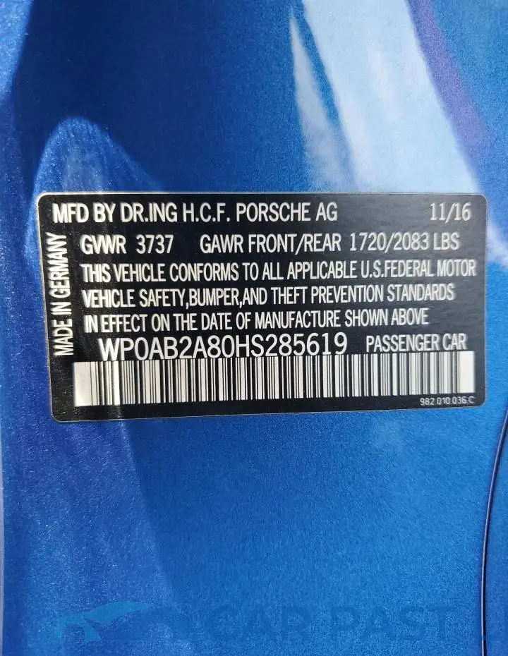 WP0AB2A80HS285619# 13