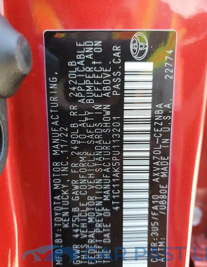 4T1C11AK5PU113201# 12