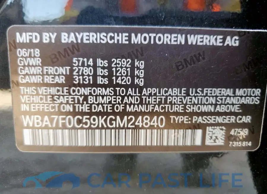 WBA7F0C59KGM24840# 12