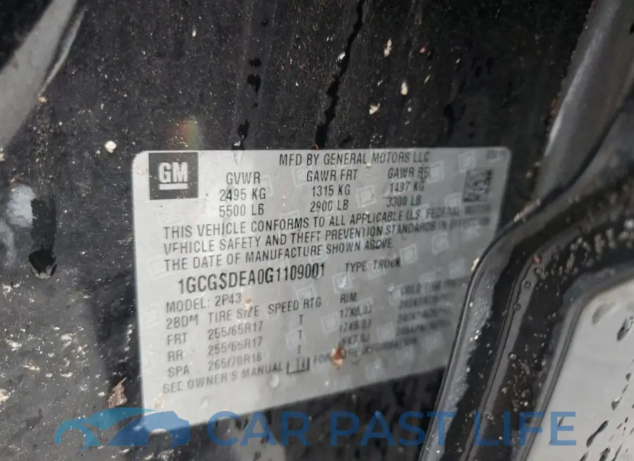 1GCGSDEA0G1109001# 12