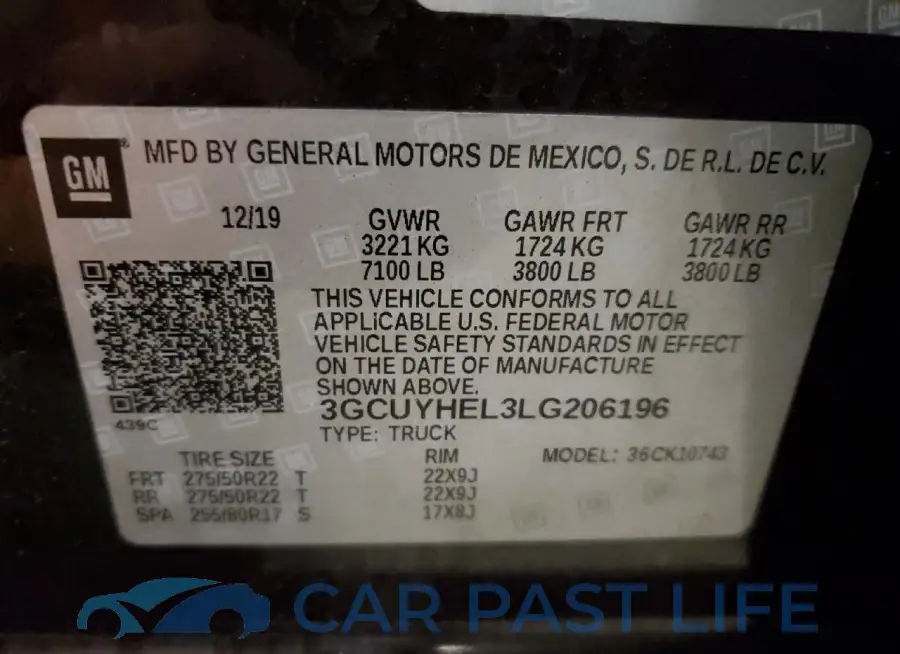 3GCUYHEL3LG206196# 12