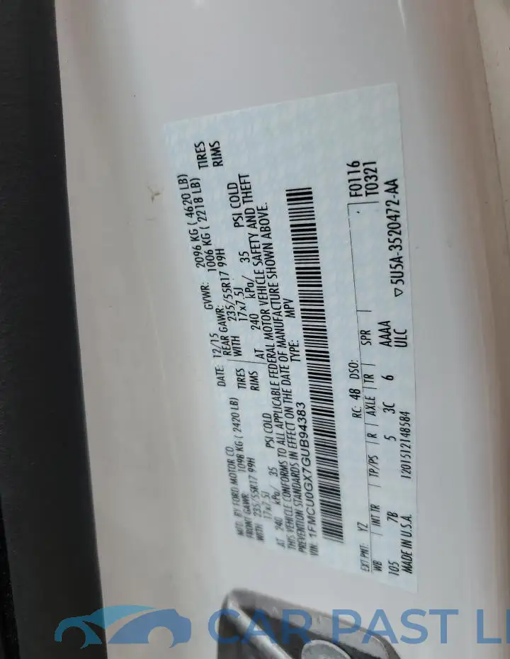 1FMCU0GX7GUB94383# 12