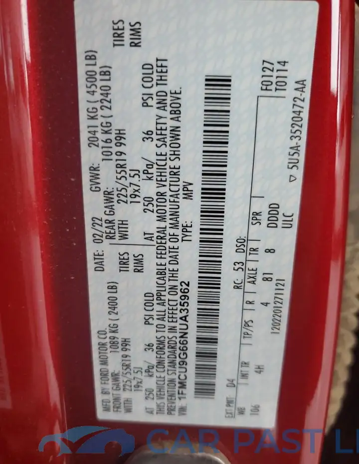 1FMCU9G66NUA35962# 13