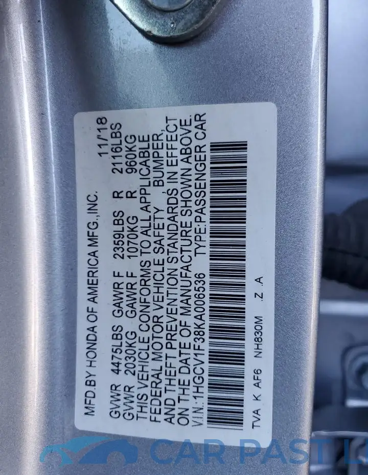 1HGCV1F38KA006536# 12