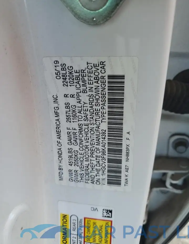 1HGCV3F96KA014392# 13