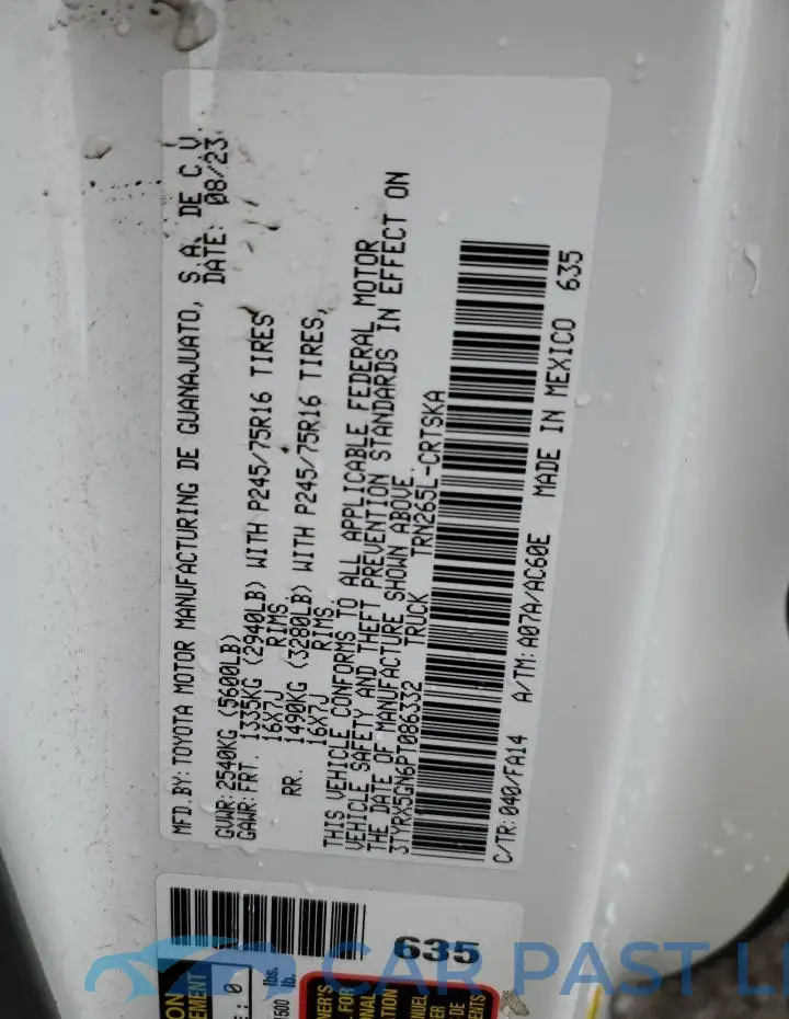 3TYRX5GN6PT086332# 12