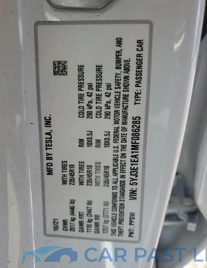 5YJ3E1EA1MF086285# 12